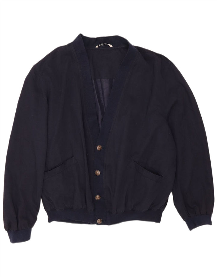 Vintage hombres bombardero chaqueta Reino Unido 40 grande seda azul marino