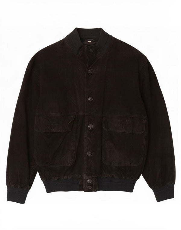 Vintage Mens Suede Bomber Jacket IT 52 XL Black Leather Retro
