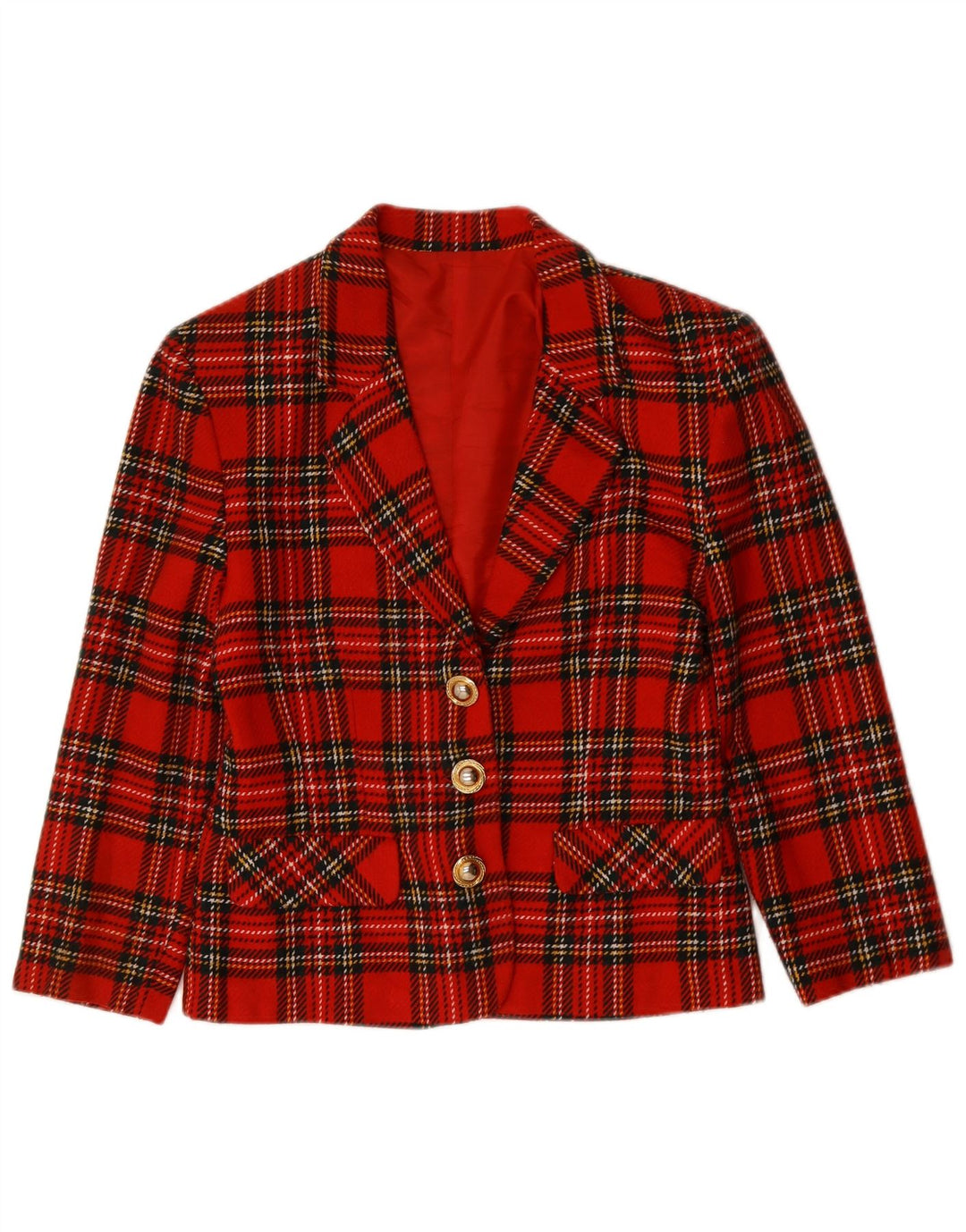 Vintage mujer 3 botones Blazer chaqueta Reino Unido 14 cheque rojo medio