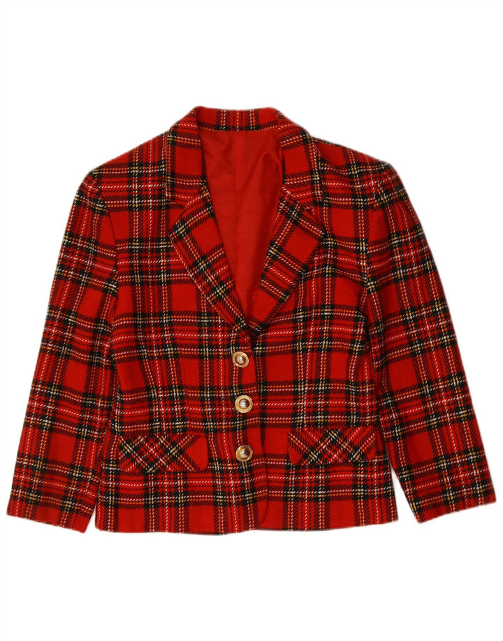 Vintage mujer 3 botones Blazer chaqueta Reino Unido 14 cheque rojo medio