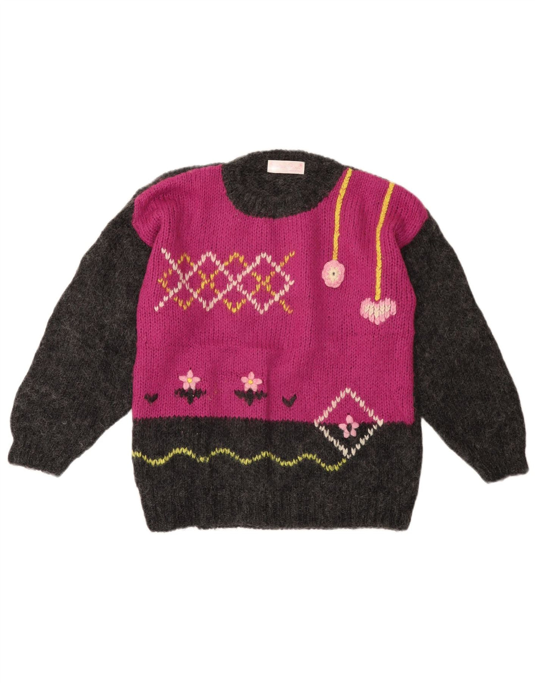 VINTAGE suéter de cuello redondo para mujer Reino Unido 14 bloque de color gris grande