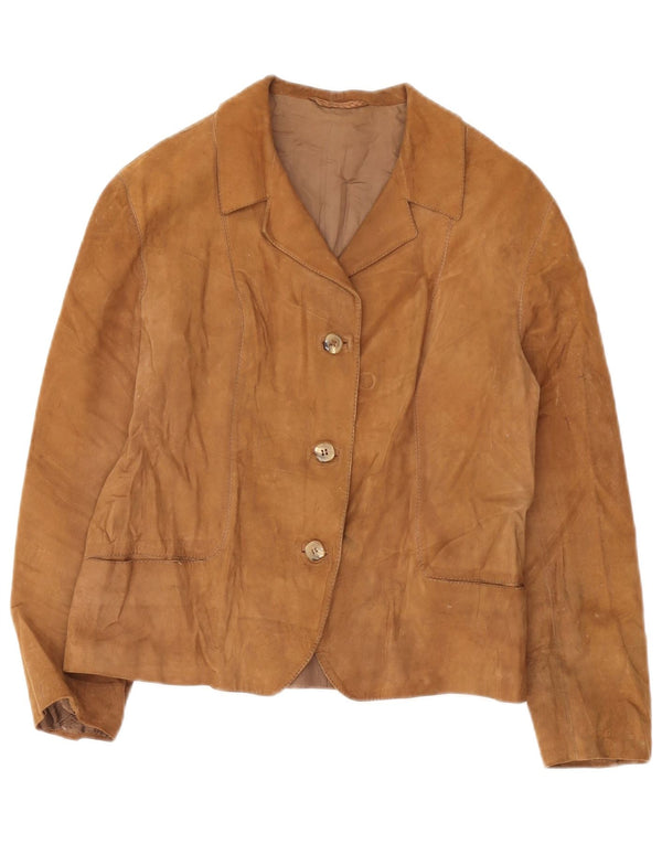 Vintage mujer 3 botones ante Blazer chaqueta Reino Unido 12 marrón medio