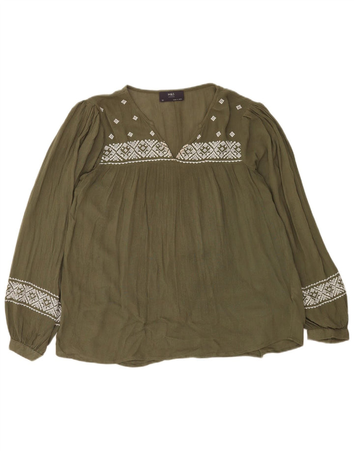 Marks & Spencer Blusa de manga larga para mujer UK 42 Medio Caqui Geométrico