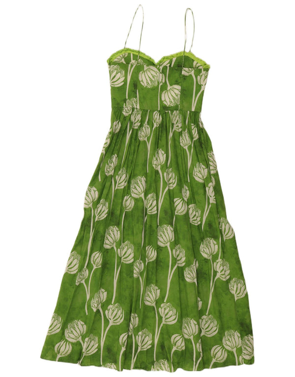 ZARA Vestido largo lencero para mujer UK 8 Small Verde Floral