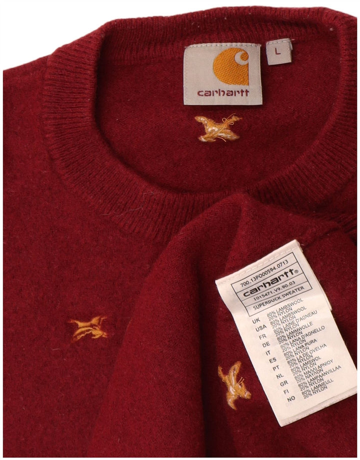 Carhartt Suéter tipo jersey con cuello redondo y estampado abstracto para mujer, talla 44, color rojo