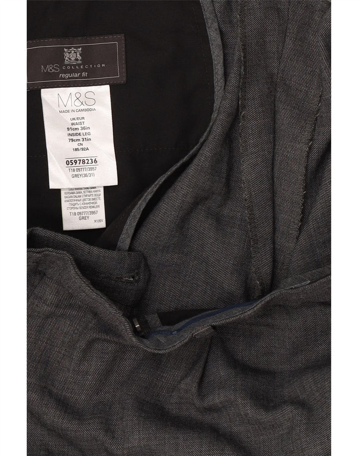 Marks & Spencer Pantalones de traje rectos de corte regular para hombre W36 L31 Lana gris