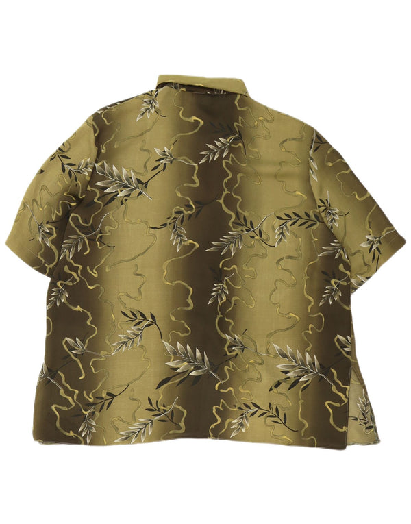 Vintage mujer camisa de manga corta blusa Reino Unido 20 2XL caqui floral