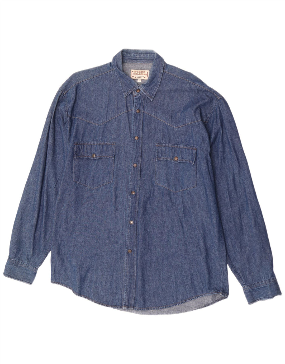 Camisa vaquera vintage para hombre algodón azul grande