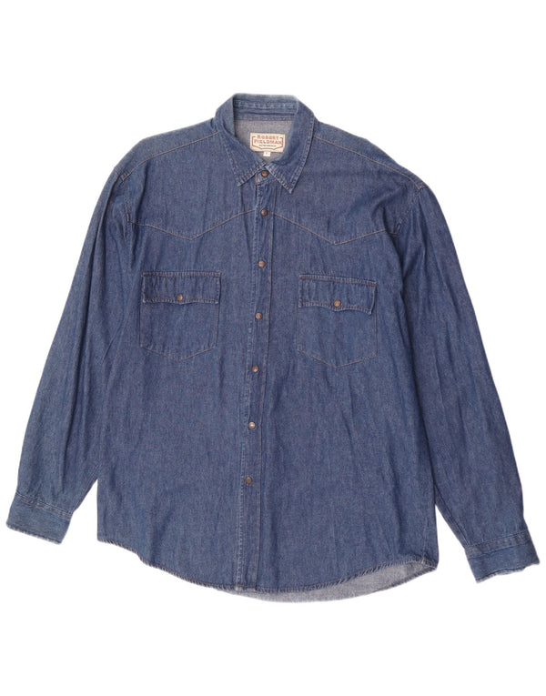 Camisa vaquera vintage para hombre algodón azul grande