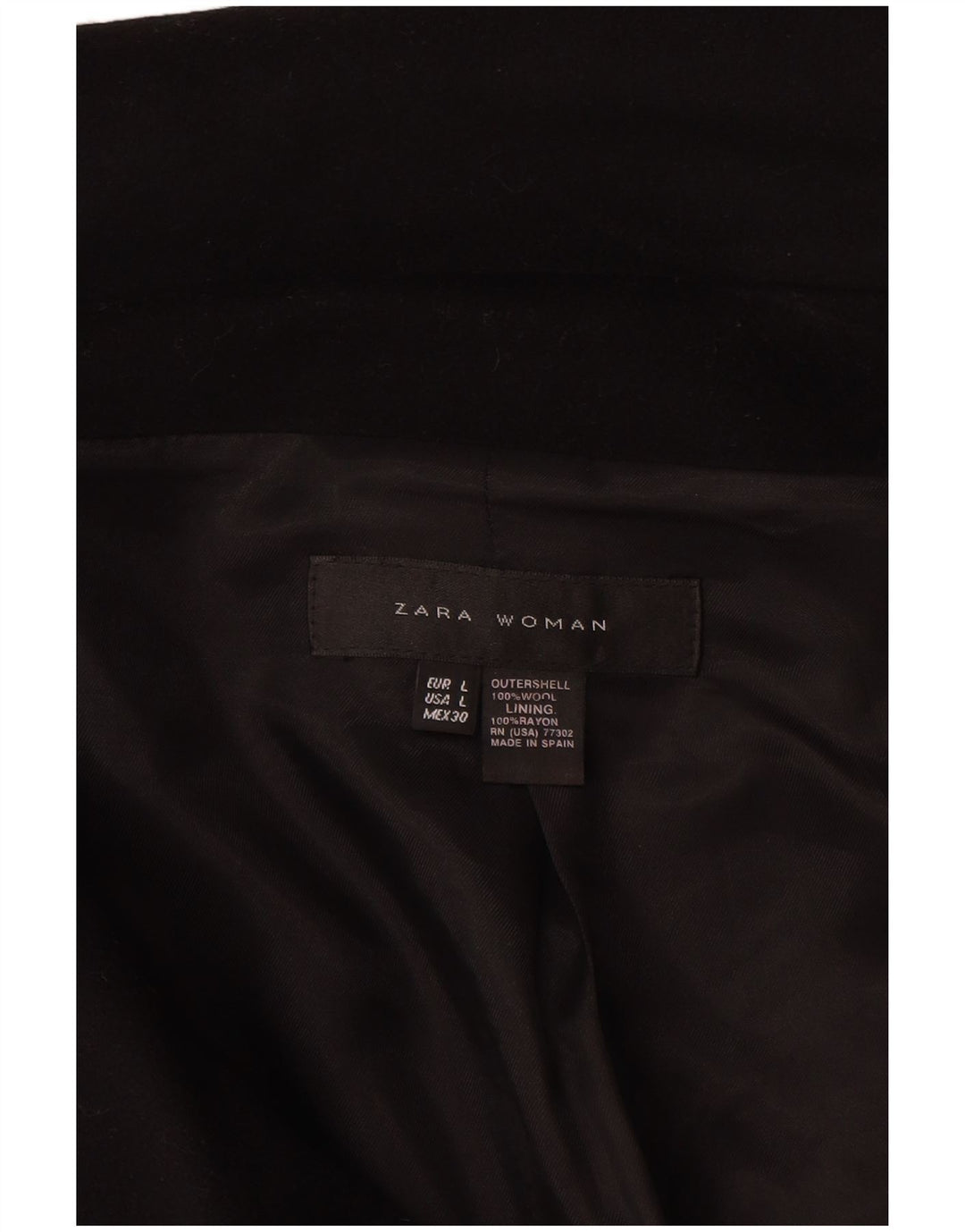Zara Mujer Chaqueta Cruzada Manga 3/4 UK 46 Grande Lana Negra