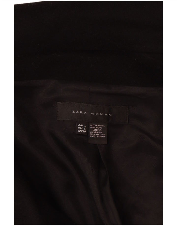 Zara Mujer Chaqueta Cruzada Manga 3/4 UK 46 Grande Lana Negra