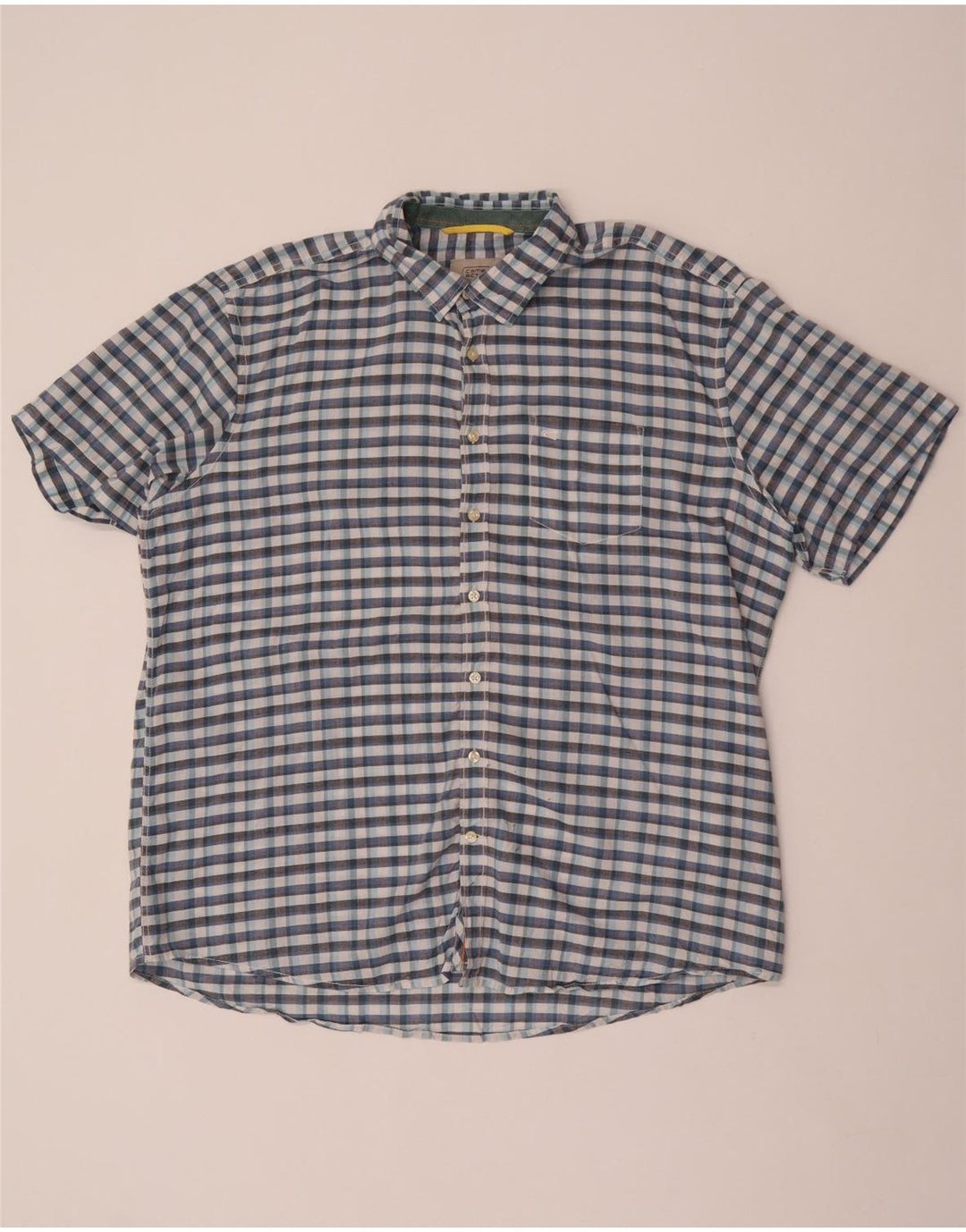 Camisa Camel Active Hombre Manga Corta Regular Fit XL Algodón A Cuadros Azul