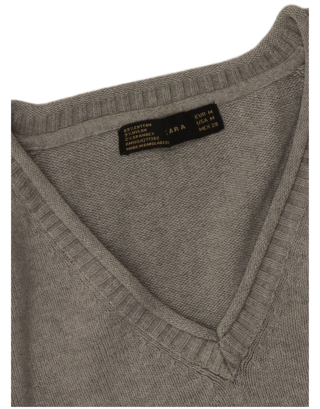 ZARA Jersey con cuello en V para mujer UK 40 Algodón gris medio