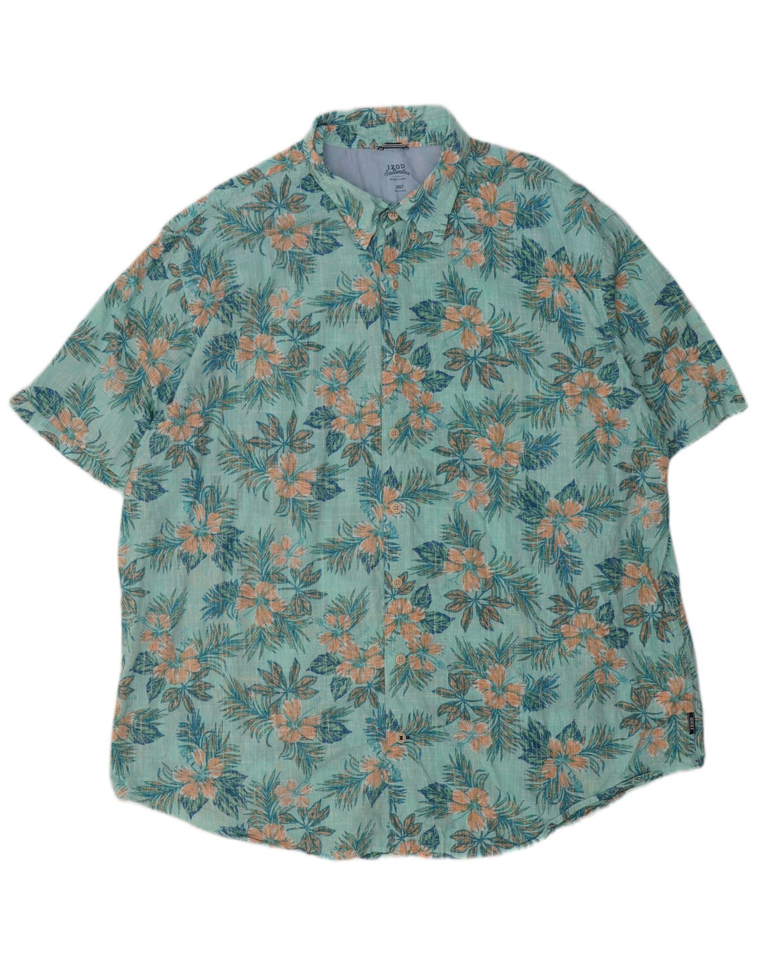IZOD Camisa alta de manga corta para hombre 2XL Algodón floral turquesa