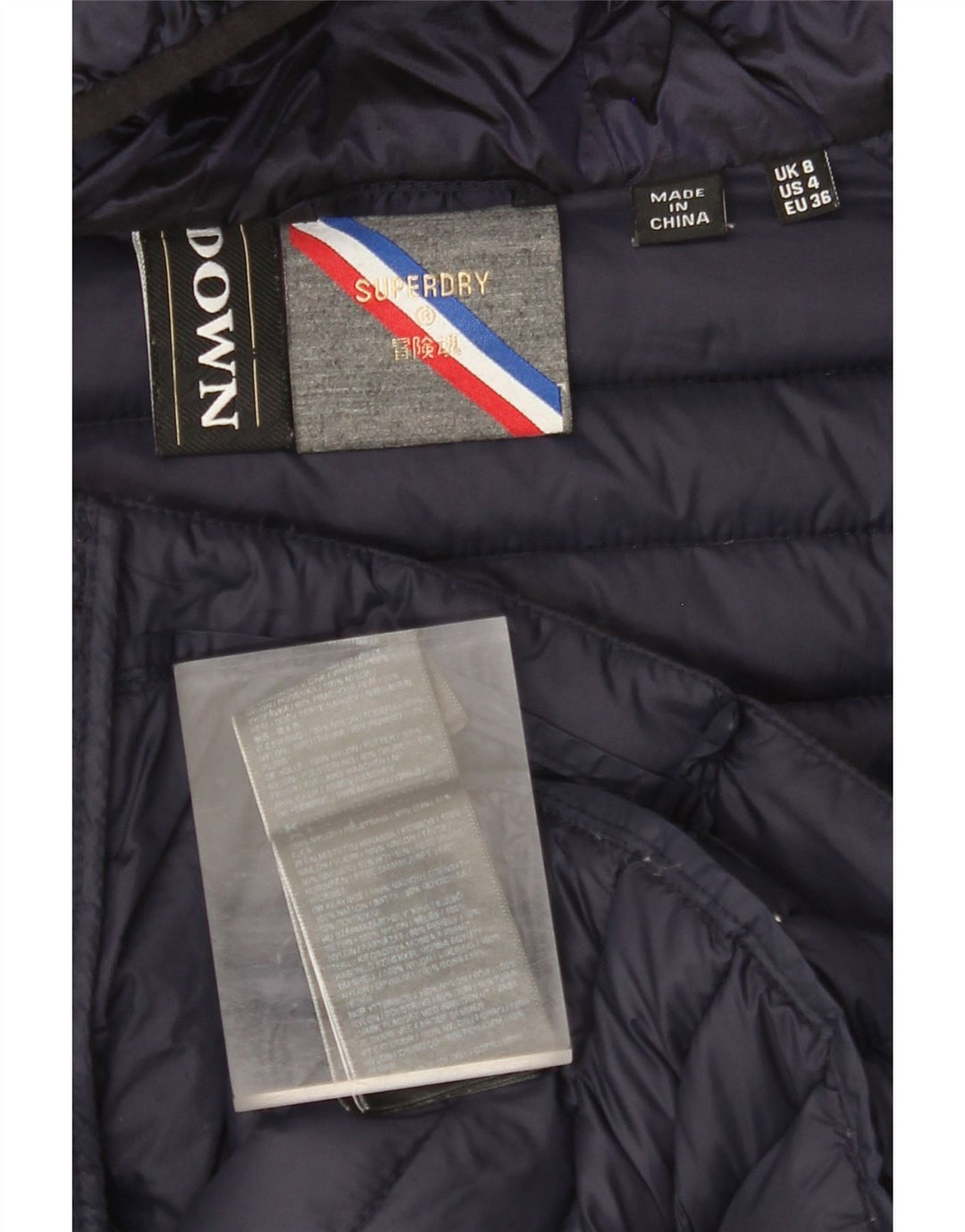 SUPERDRY Chaqueta acolchada con capucha para mujer UK 8 Small Nylon azul marino