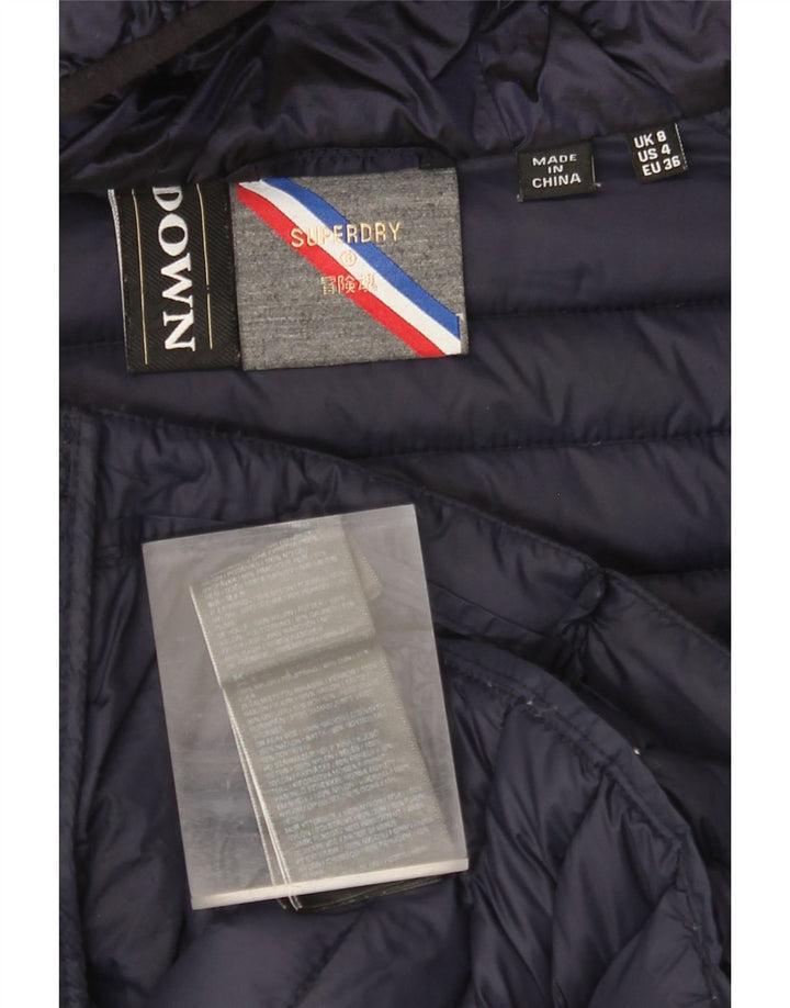 SUPERDRY Chaqueta acolchada con capucha para mujer UK 8 Small Nylon azul marino