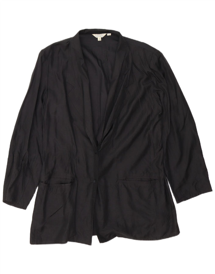 VINTAGE Chaqueta Blazer de 2 Botones para Mujer EU 42 Seda Negra Grande