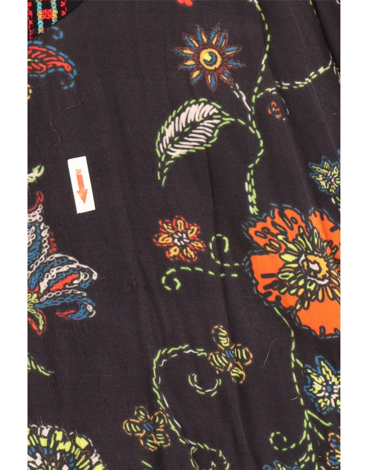 Desigual Mujer Túnica Top Reino Unido 12 Mediano Negro Floral