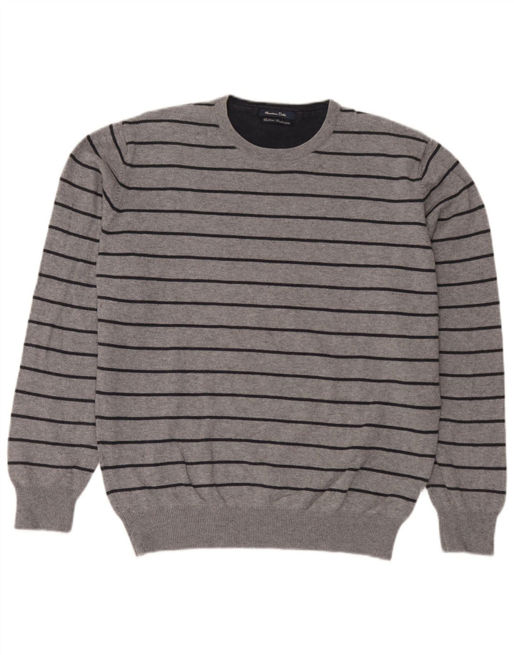 Massimo Dutti Jersey Cuello Redondo Hombre Large Gris Rayas Algodón