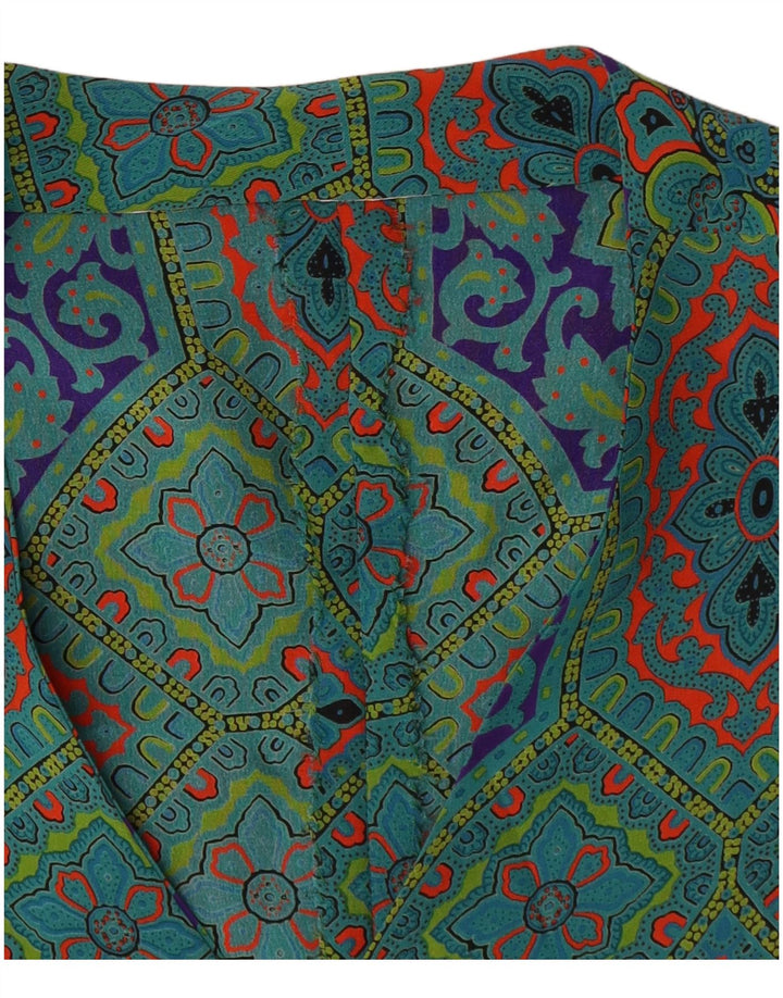 Vintage mujer A-Line vestido Reino Unido 14 verde medio geométrico