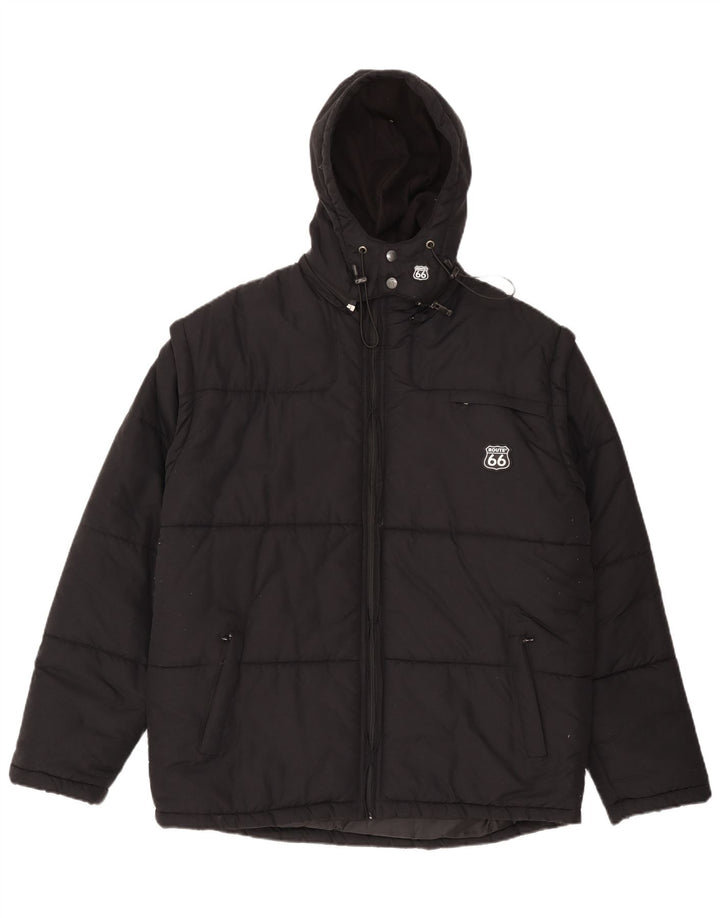 Route 66 Chaqueta acolchada con capucha para hombre UK 40 Large Poliamida negra