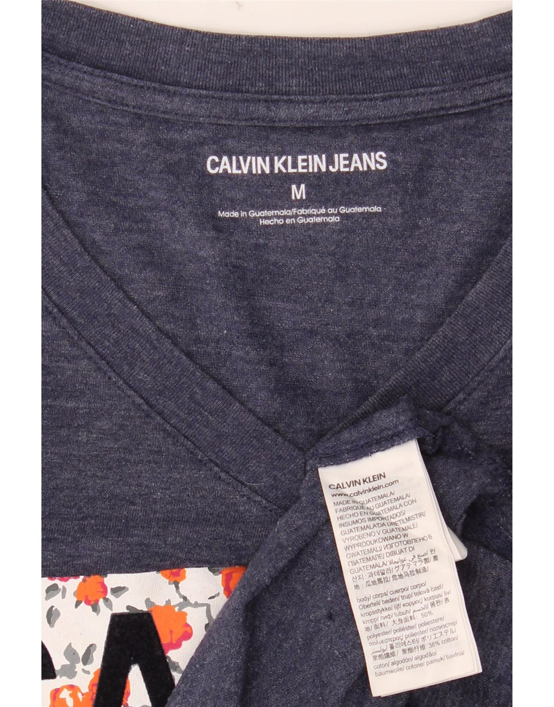 CALVIN KLEIN Camiseta gráfica para mujer Top UK 44 Medio Azul marino Poliéster