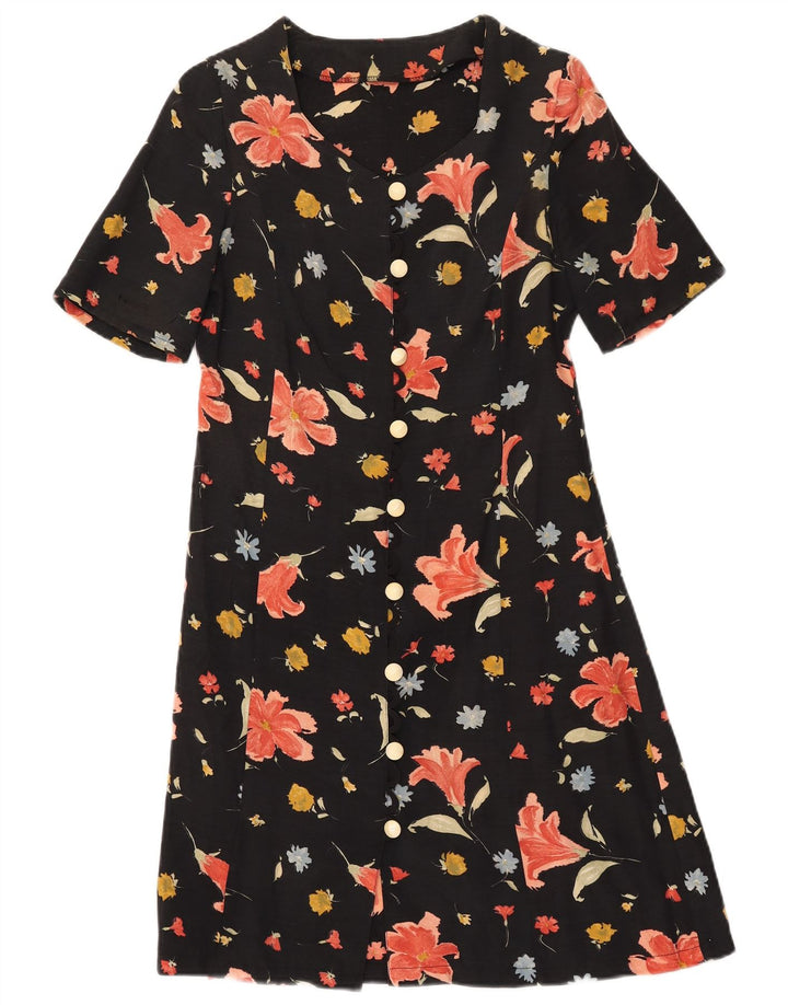 Vintage mujer A-Line vestido Reino Unido 8 pequeño negro floral
