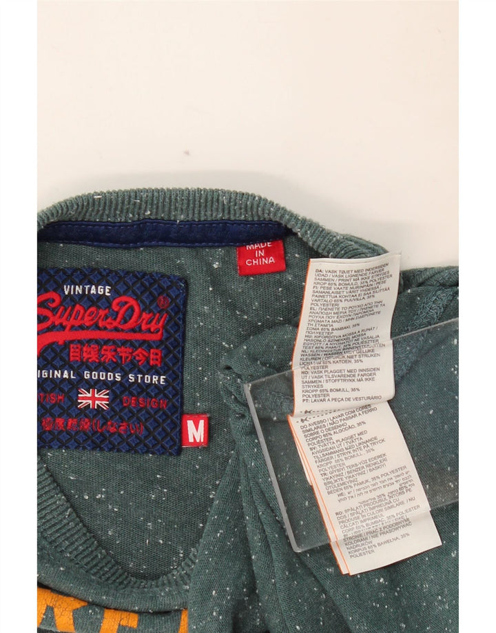 SUPERDRY Hombre Camiseta gráfica Top de algodón moteado verde medio