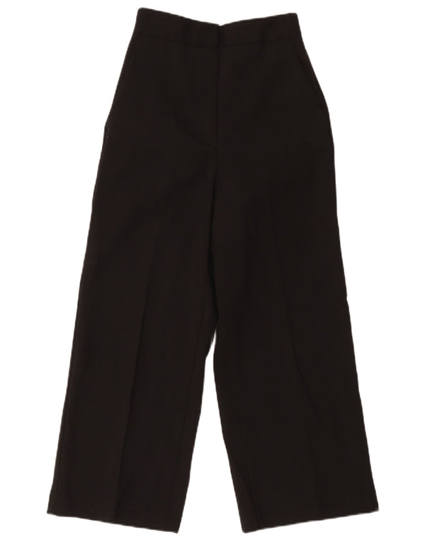 Zara Mujer Pantalones Capri De Pierna Ancha De Cintura Alta XS W24 L22 Poliéster Negro