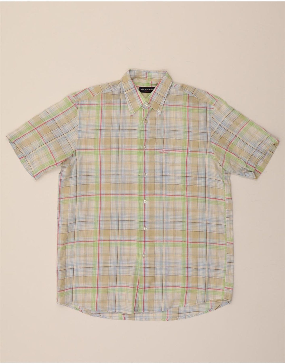 PIERRE CARDIN Mens Short Sleeve Shirt Large Multicoloured Check Vintage Pierre Cardin and Second-Hand Pierre Cardin from Messina Hembry 