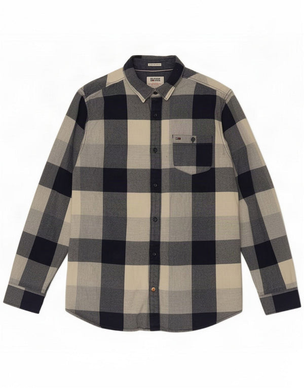 Tommy Hilfiger Boys Flannel Shirt 15-16 Years Large Navy Blue Gingham