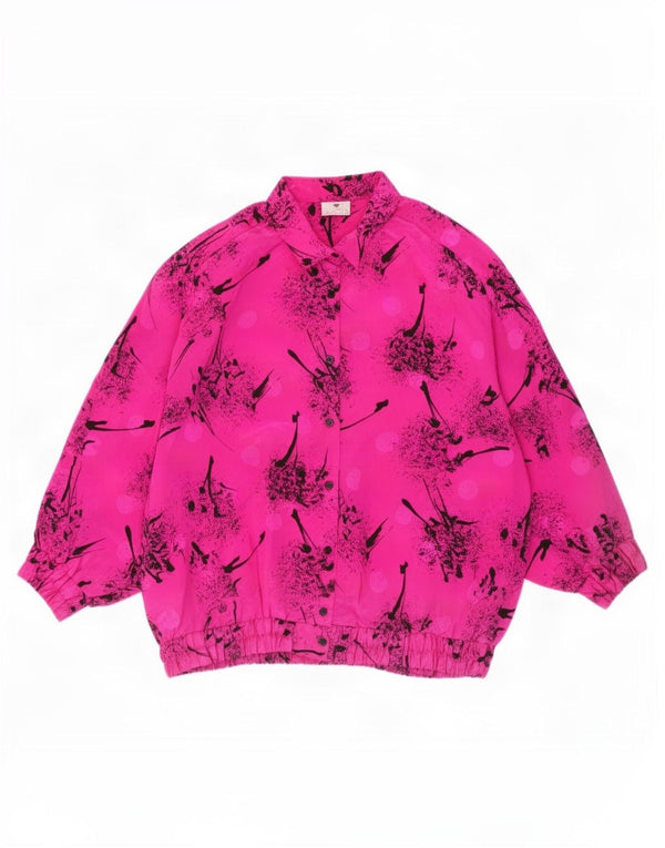 Vintage mujer patrón abstracto camisa blusa EU 50 3XL poliéster rosa