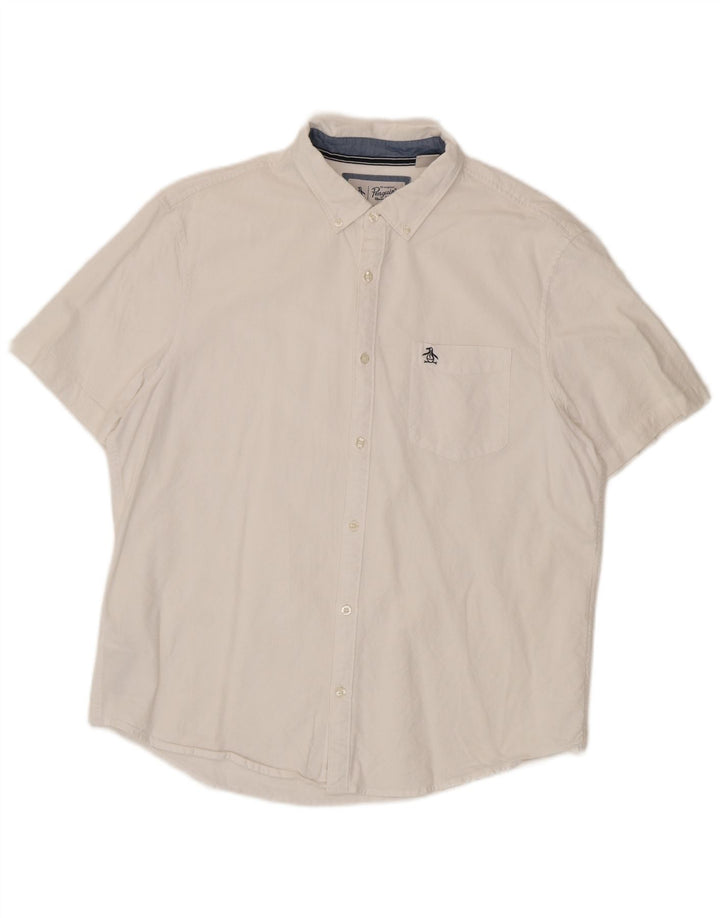 Camisa Penguin Hombre Manga Corta XL Algodón Blanco