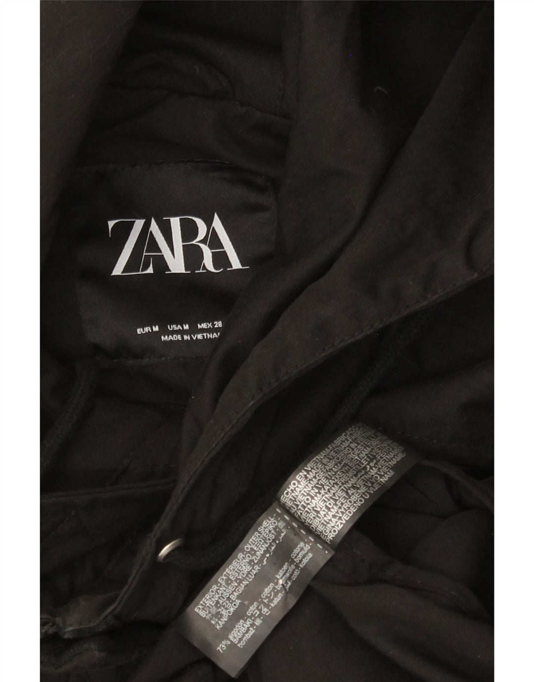 Zara Chaqueta cortavientos extragrande con capucha para mujer UK 44 Mediana Algodón negro