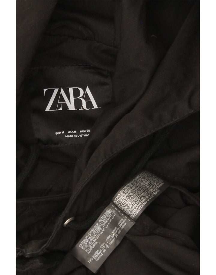 Zara Chaqueta cortavientos extragrande con capucha para mujer UK 44 Mediana Algodón negro
