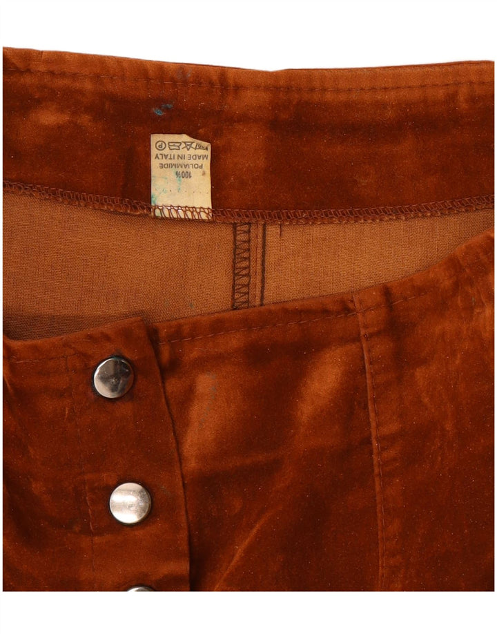 Vintage Mujer Velour Mini Falda W24 XS Marrón Poliamida