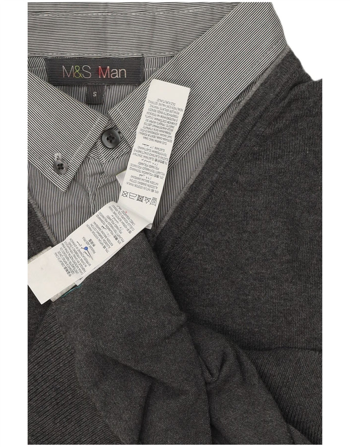Marks & Spencer - Jersey de cuello tipo polo para hombre, talla pequeña, algodón gris