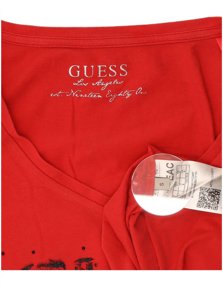 Guess Top gráfico para mujer de manga larga UK 8 Small Red Cotton