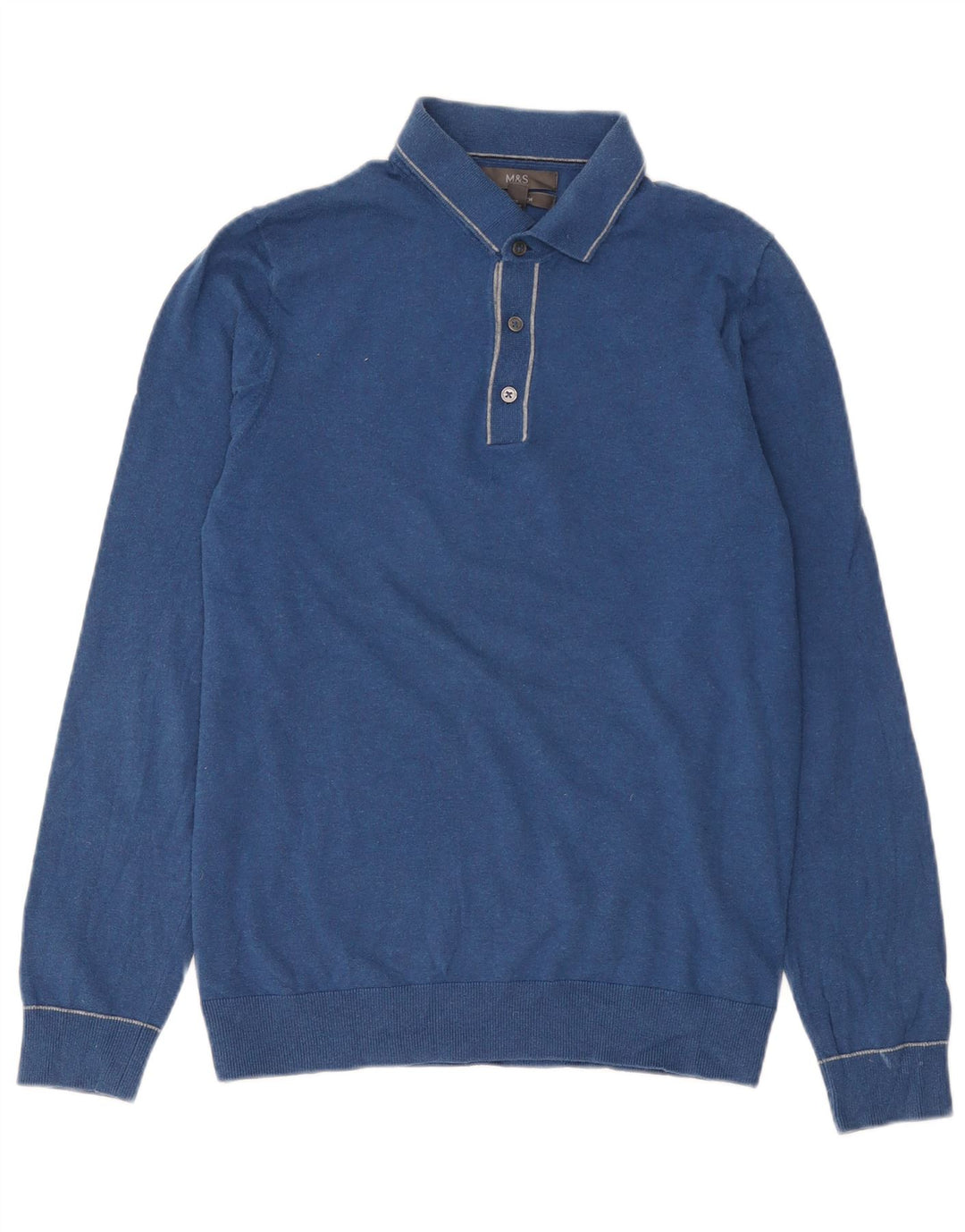 Marks & Spencer Jersey con cuello tipo polo para hombre, talla pequeña, algodón azul