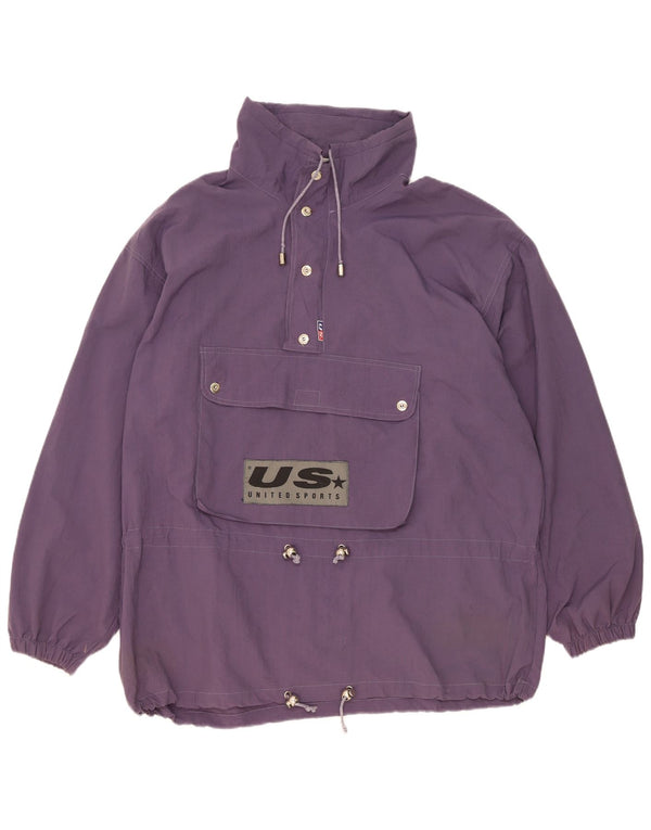 Vintage hombres gráfico suelto ajuste Anorak chaqueta Reino Unido 38 medio púrpura poliamida