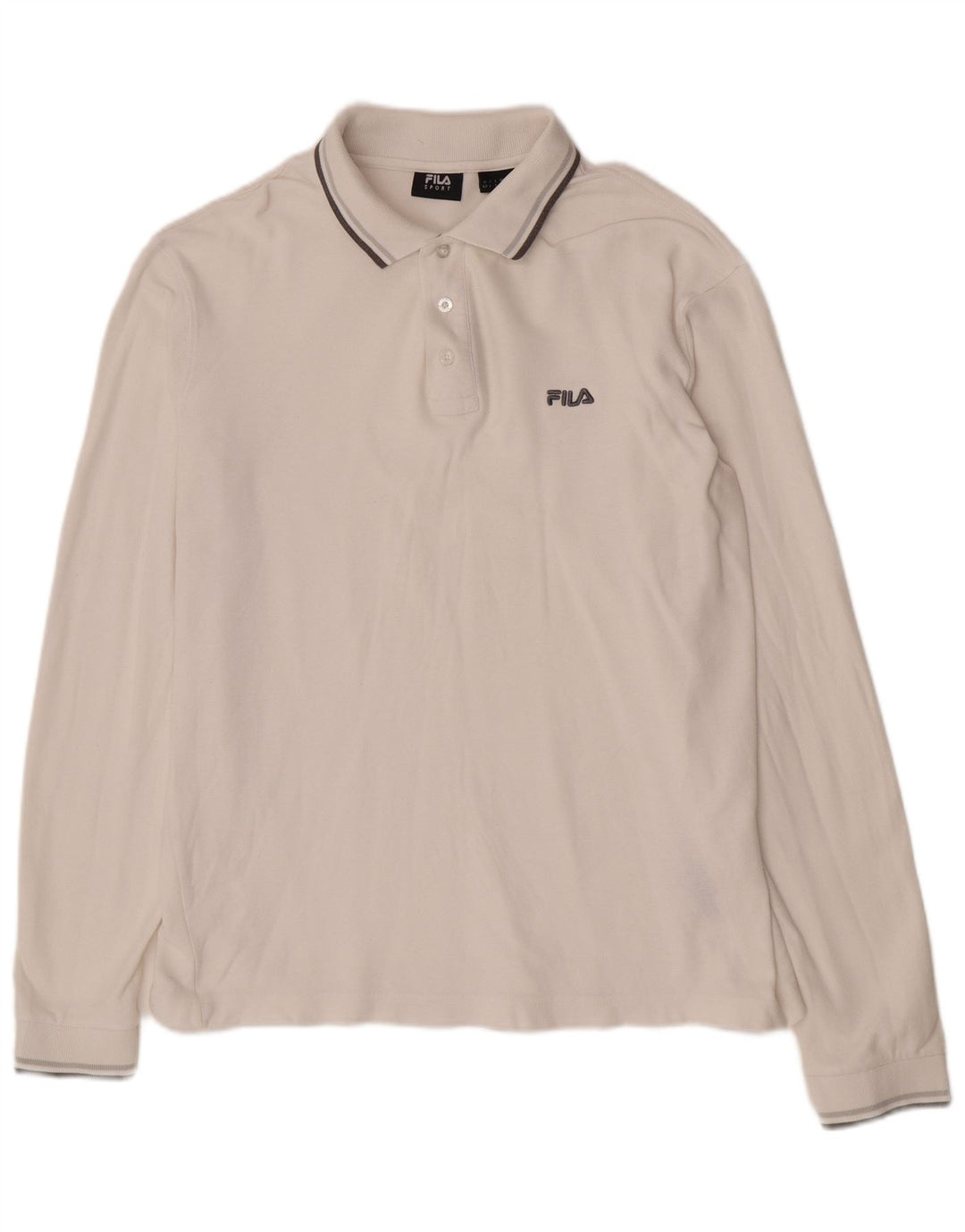 Fila Polo de manga larga para hombre de algodón blanco grande