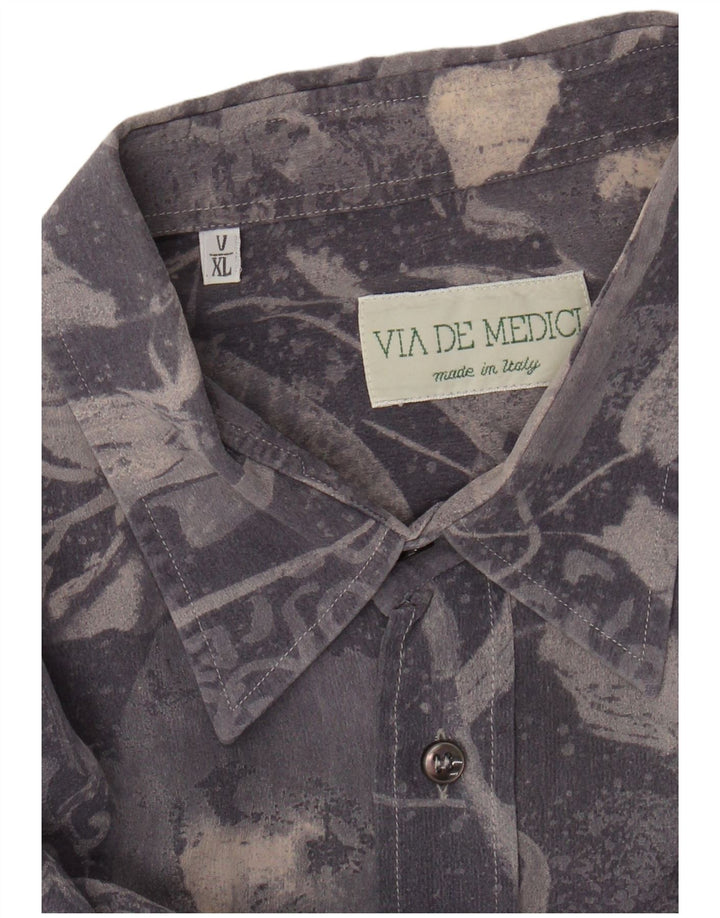 VINTAGE Camisa de manga corta con estampado abstracto para hombre XL Azul