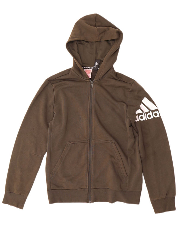 Adidas - Sudadera con capucha y cremallera para niños, color caqui, algodón, 13-14 años