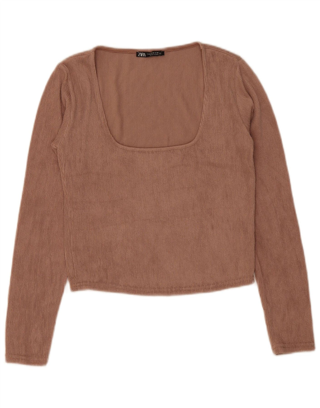 Zara Mujer Crop Top Manga Larga UK 42 Marrón Medio Poliéster