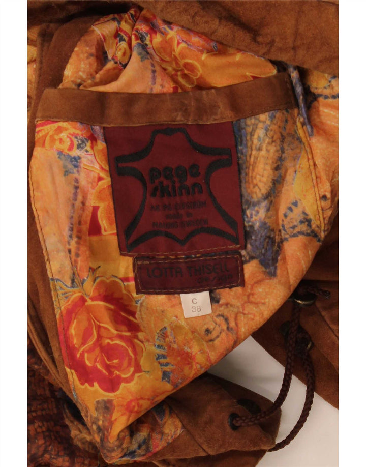 Vintage mujer suelta ajuste gamuza chaqueta EU 38 cuero marrón medio