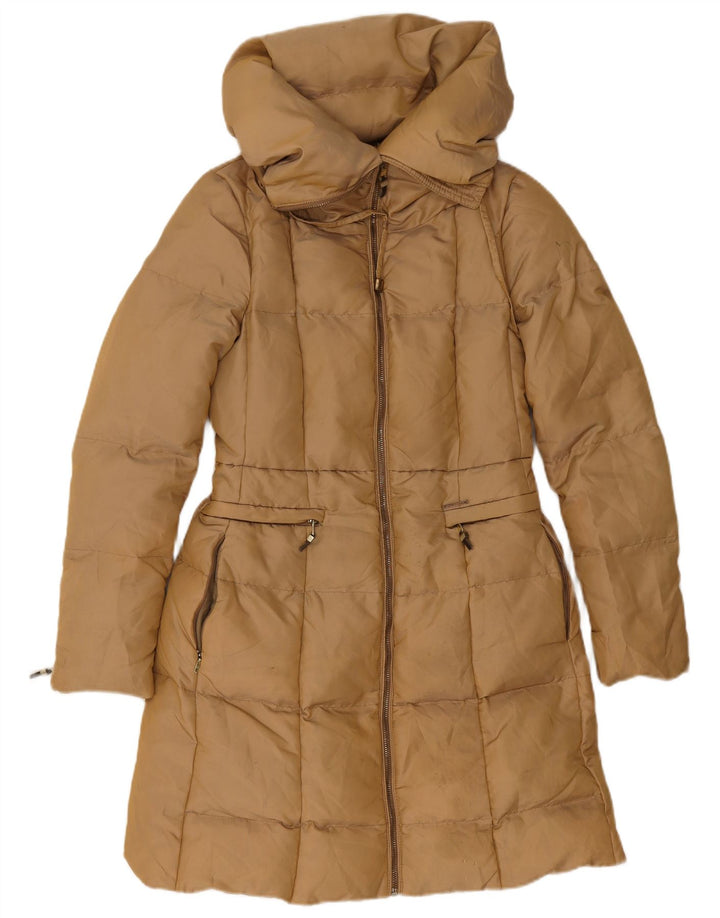 Zara Mujer Abrigo Acolchado UK 40 Small Marrón Nylon