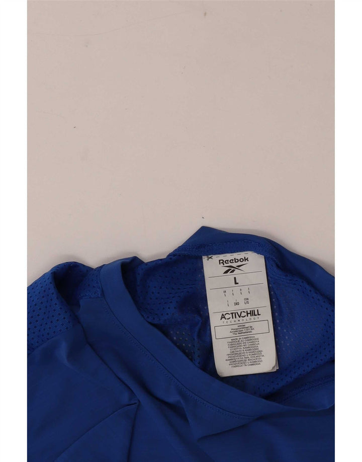 Reebok Camiseta alta con gráfico para hombre, talla grande, nailon azul