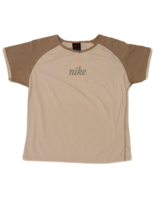 Nike Camiseta gráfica para niña 12-13 años Grande Beige Colorblock Algodón