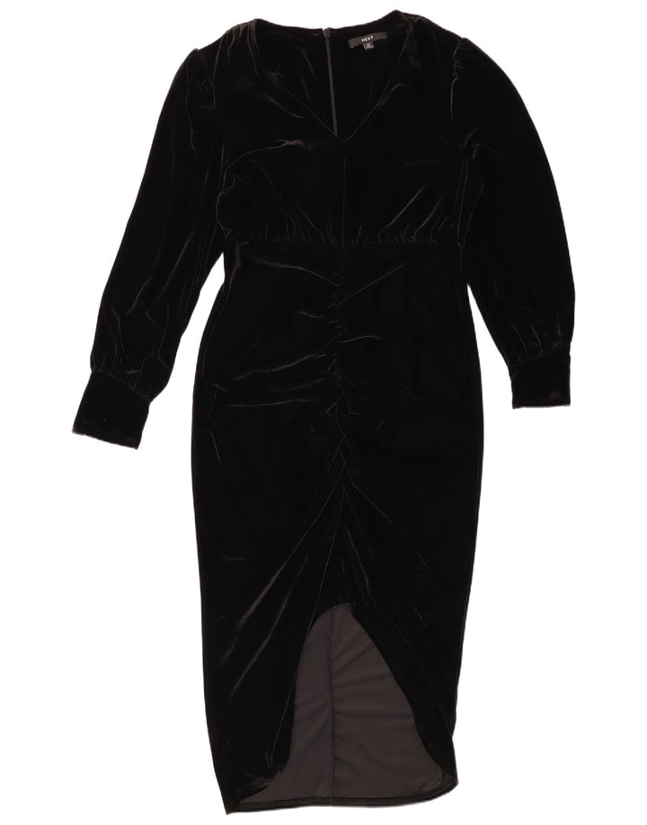 NEXT Vestido ajustado de manga larga de terciopelo para mujer UK 42 Poliéster negro mediano