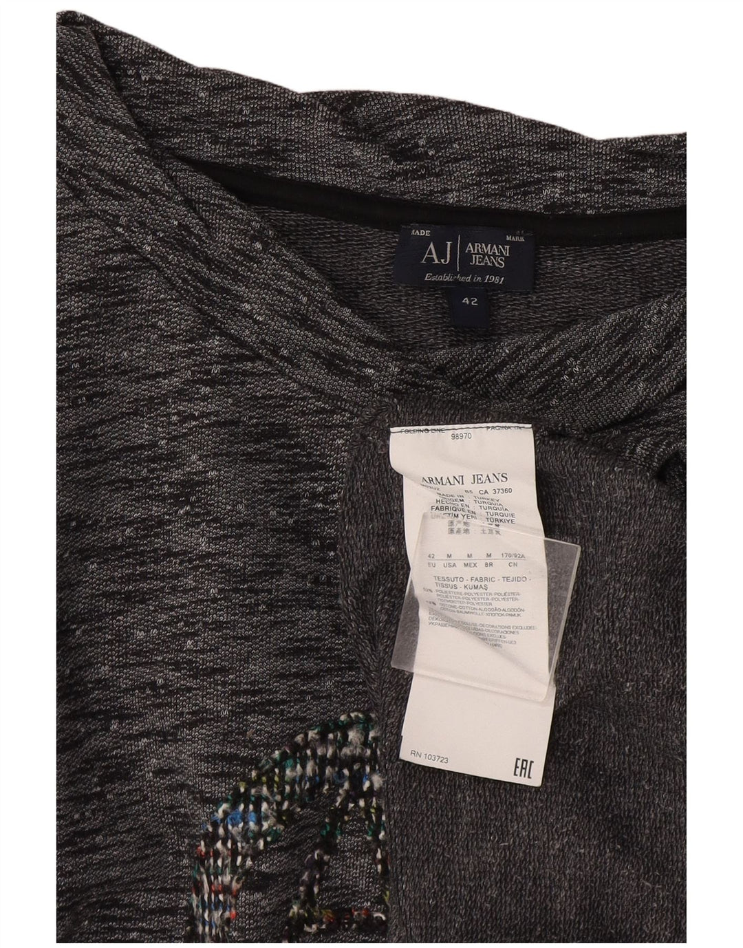 Armani Jeans Top gráfico para mujer manga larga IT 42 Gris medio moteado